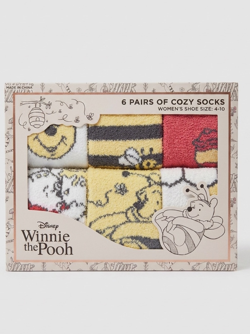 NIB Disney Winnie the Pooh 6-Pack Women's Cozy Socks (Size 4-10)